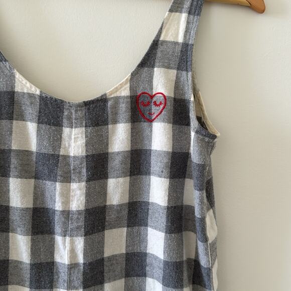 Madewell Embroidered Flannel Pajama Romper 100% Cotton Buffalo Check Grey XS - Picture 5 of 8